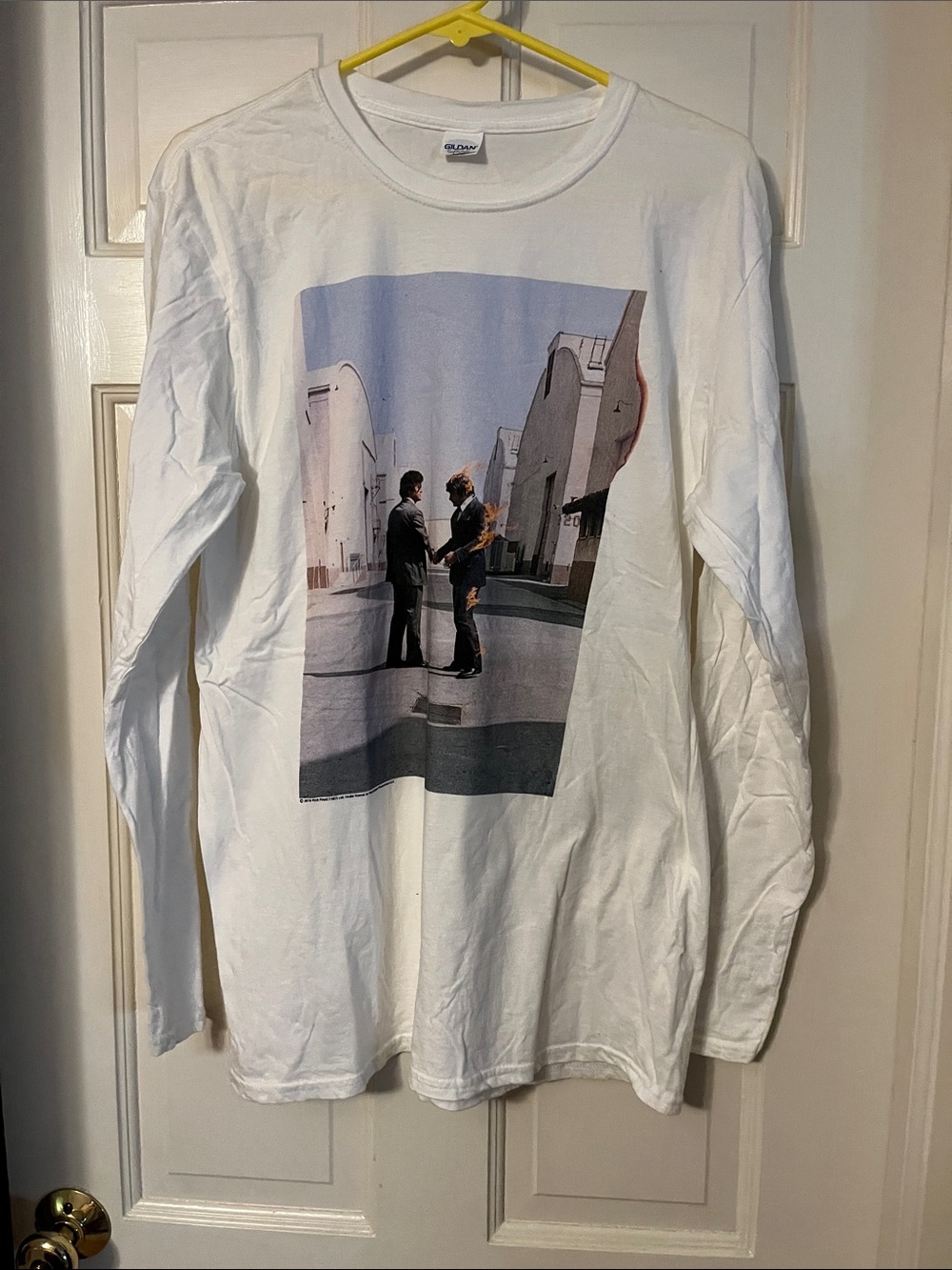Gildan White Long-Sleeve Tee with Street Photo Graphic